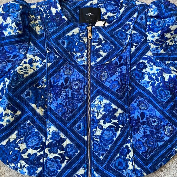 7 For All Mankind Blue Toile Quilted Floral Jacket NWT - Picture 5 of 10